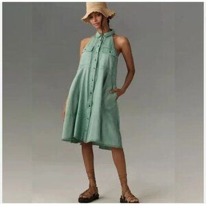 NEW!! Pilcro Anthropologie Green Lightweight Denim Dress Pockets SIze SP